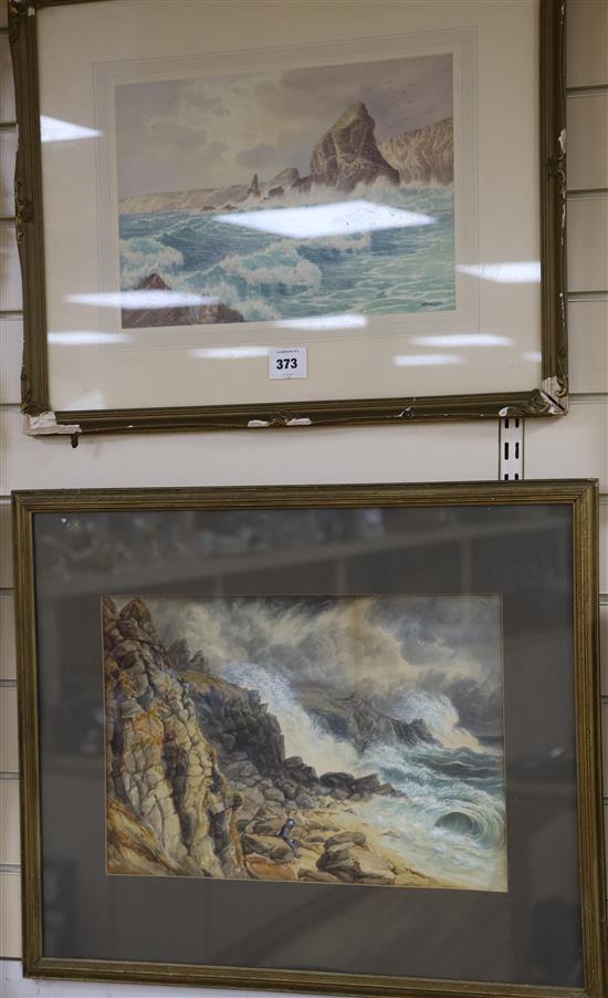 H.H. Bingley, watercolour, Coastal scene, 25 x 36cm, and a late Victorian coastal scene by F. Ashley, 30 x 42cm